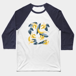 In the shade of banana tree // print // white background dark pastel and navy blue leaves Baseball T-Shirt